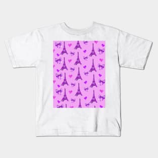 Girly Eiffel Tower Pattern in Watercolours Purple Background Kids T-Shirt